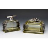 Perfume atomiser and powder box. Art Deco. Bohemia, Czechoslovakia, ca. 1925.Moulded glass.With