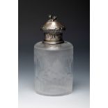 Baccarat Art Nouveau perfume box. France, ca. 1910.Moulded glass. Silver.Provenance: Private Spanish