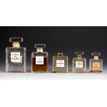 "Chanel No. 5", fragrance by CHANEL. France, second half of the 20th century.Moulded glass bottles.