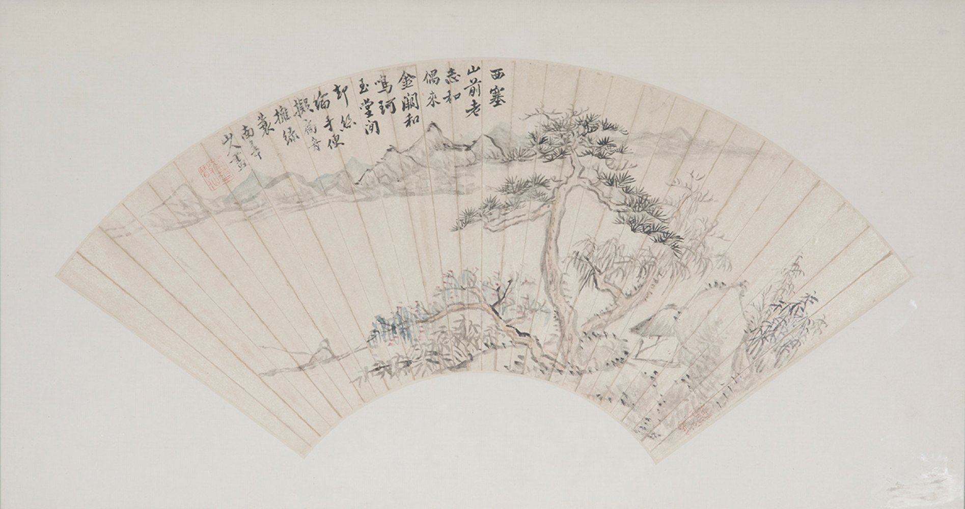 ZHANG PENGCHONG (Juading, Jiangsu 1688-1745)."Landscape with tree and mountains".Fan leaf with ink