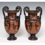 Pair of amphorae; Naples; 19th century.Ceramic.Measurements: 38 x 21 x 17 cm.Pair of amphorae from