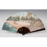 Fan; Spain, late 19th century.Tortoiseshell and country simile on gouache-painted vellum.Signed on
