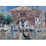 ANTONIO REYNA MANESCAU (Coín, Málaga, 1859 - Rome, 1937)."Venice".Oil on canvas.With labels and