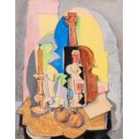 ISMAEL DE LA SERNA (Guadix, Granada, 1898- Paris, 1968)"Still Life with Violin", 1930.Watercolour on