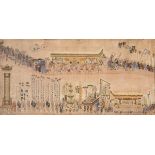 Chinese school; second half of the 19th century."Procession".Ink or gouache on silk.Damages,