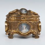 Jewellery box; France, mid-19th century.Bronze and gouache on vellum.Measurements: 12 x 15,5 x 12,