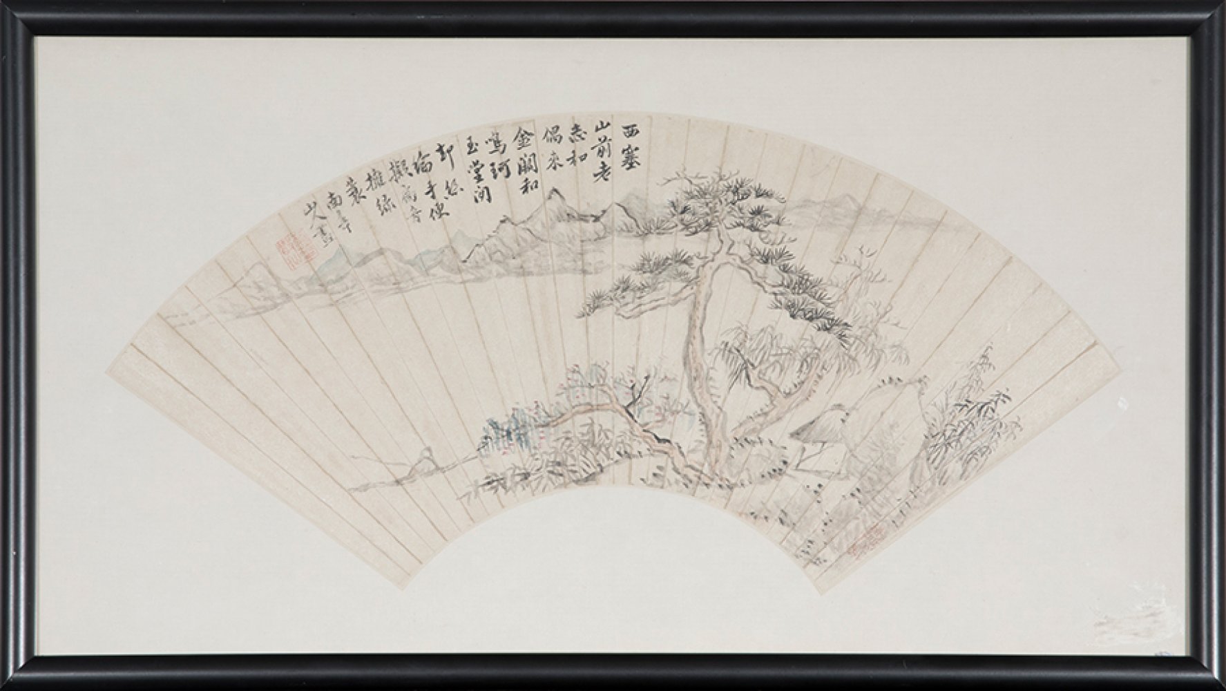 ZHANG PENGCHONG (Juading, Jiangsu 1688-1745)."Landscape with tree and mountains".Fan leaf with ink - Bild 2 aus 4
