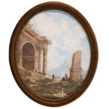 French school; 18th century."Landscape.Oil on panel.Size: 36 x 30 cm; 40 x 34,5 cm (frame).Oval