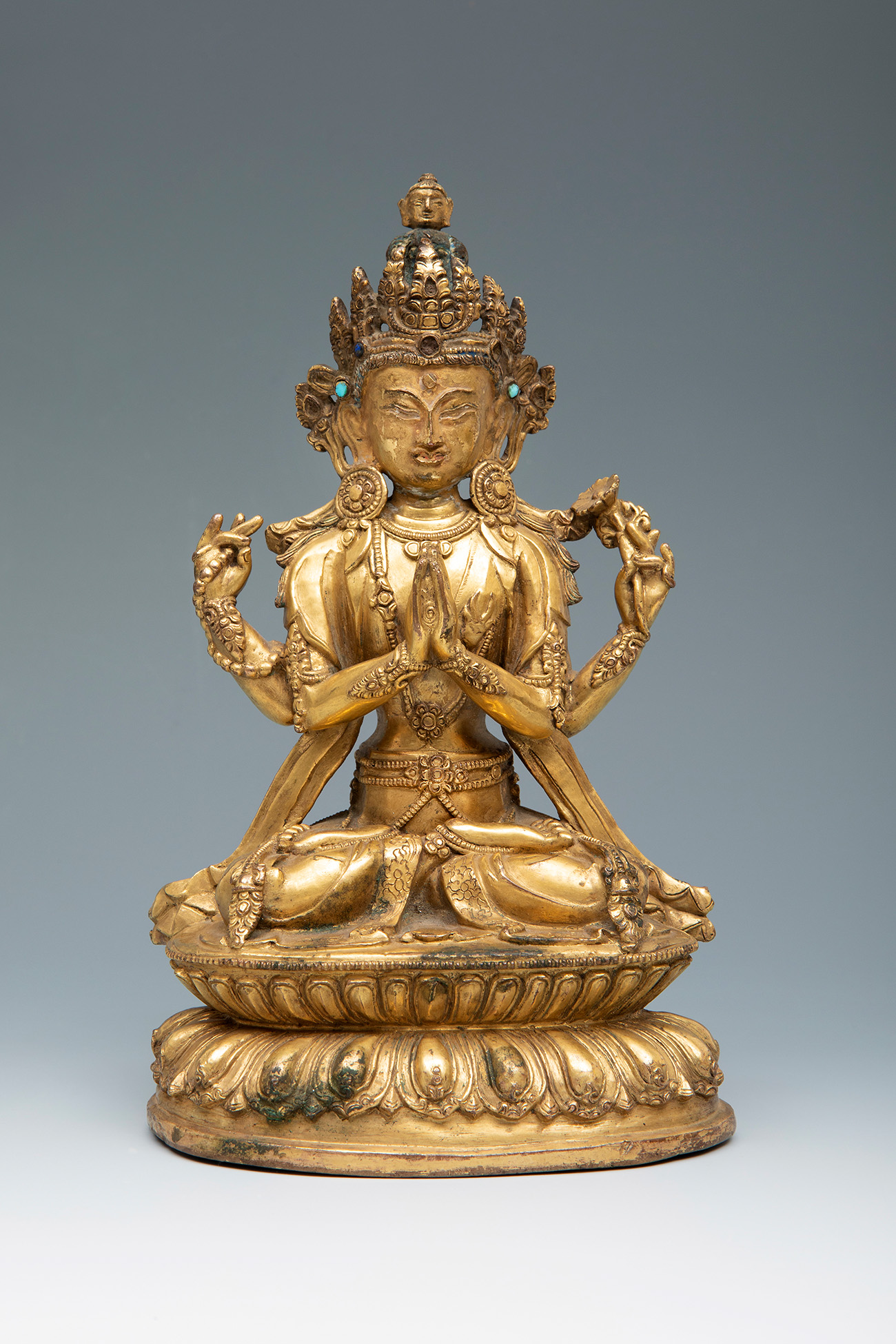 Bodhisattva; Beijing or Tibet. Ming Dynasty. 15TH-16TH C. Gilt and chiselled bronze inlaid with