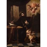 Attributed to ANDRÉS PÉREZ (Seville, 1660- 1727)."Vision of Saint Augustine".Oil on canvas.Re-