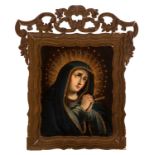 Mexican school; 18th century."Dolorosa".Oil on canvas.It conserves frame of epoch with faults in the