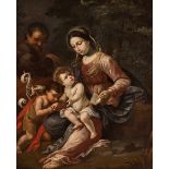 Italian school, 17th century."The Holy Family with Saint John the Baptist".Oil on canvas. Re-