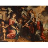 Spanish school; second half of the 17th century."Holy Family with Saint Joachim and Saint Anne".
