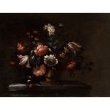 Spanish school of the 17th century."Vase with flowers".Oil on canvas. Relined.Measurements: 49 x