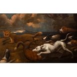 Follower of PAUL DE VOS (Antwerp, 1591/95 - 1678); 17th century."The Fox Hunt.Oil on canvas. Re-