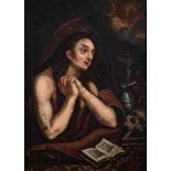 Flemish school; 17th century."Penitent Magdalene".Oil on copper.It presents faults in the painting.