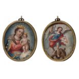 Novo-Hispanic school; late 17th century."Virgin of Refuge" and "Saint Michael".Oil on copper.They