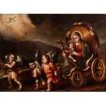 Granada School; late 17th century."Virgin and Child Triumphant".Oil on canvas. Old re-colouring.It