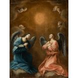 Italian school of the 18th century."Angels in adoration".Oil on canvas. Re-coloured.It presents