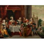 FRANS FRANCKEN III (Antwerp, Belgium, 1607 - 1667)."Banquet of the Rich Epulon".Oil on copper.The