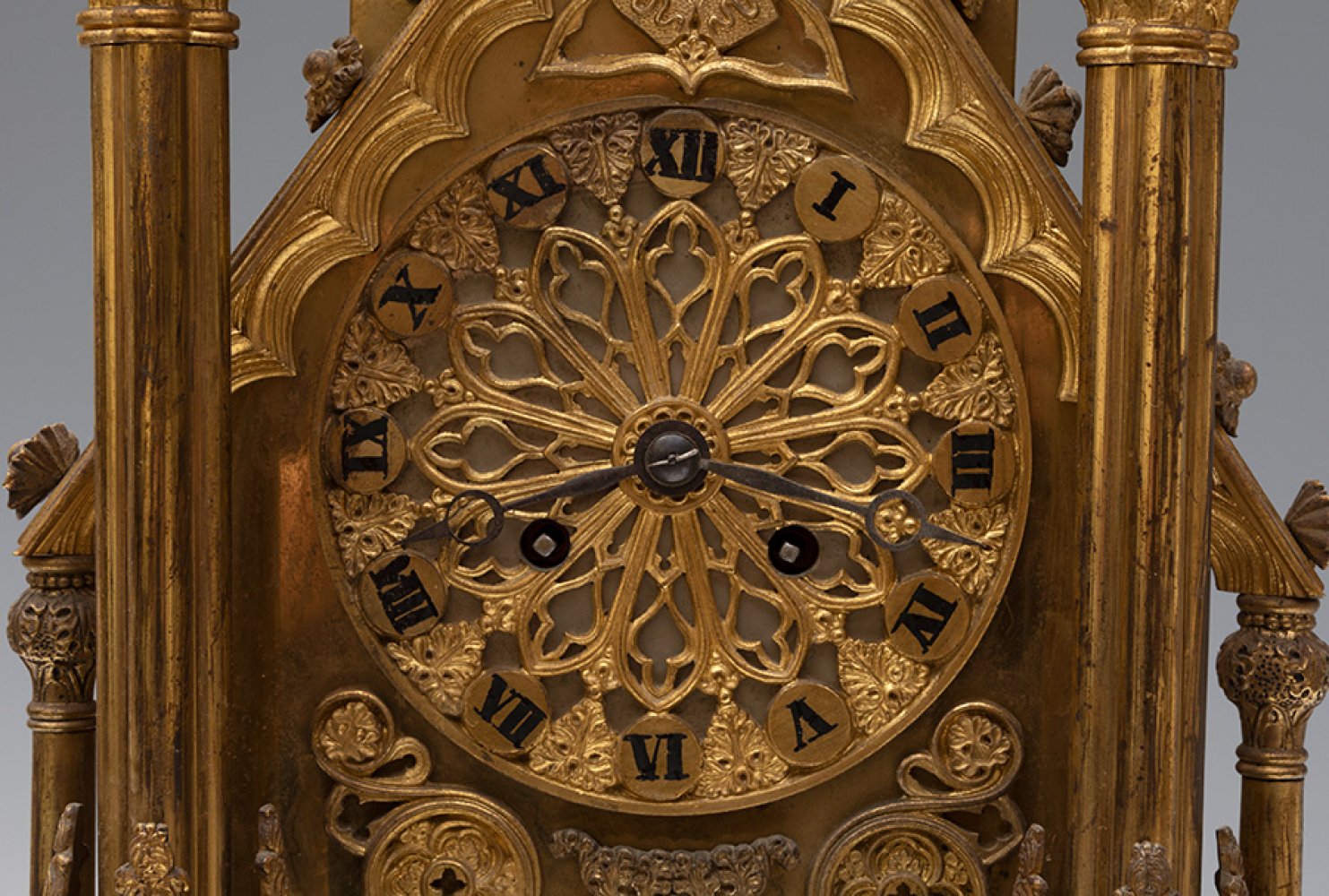 Neo-Gothic clock. France, ca. 1840.Bronze.Wooden base.With First Empire movement.Measurements: 66 - Image 4 of 4