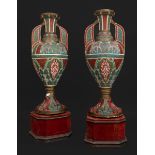 Vases from the Alhambra; Granada, late 19th century.Polychrome plaster.Preserves old cloth base.They