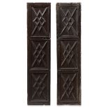 Doors; Spain, circa 1500.Carved wood.Measurements: 101.5 x 36.5 x 5 cm.Set of carved wooden doors.