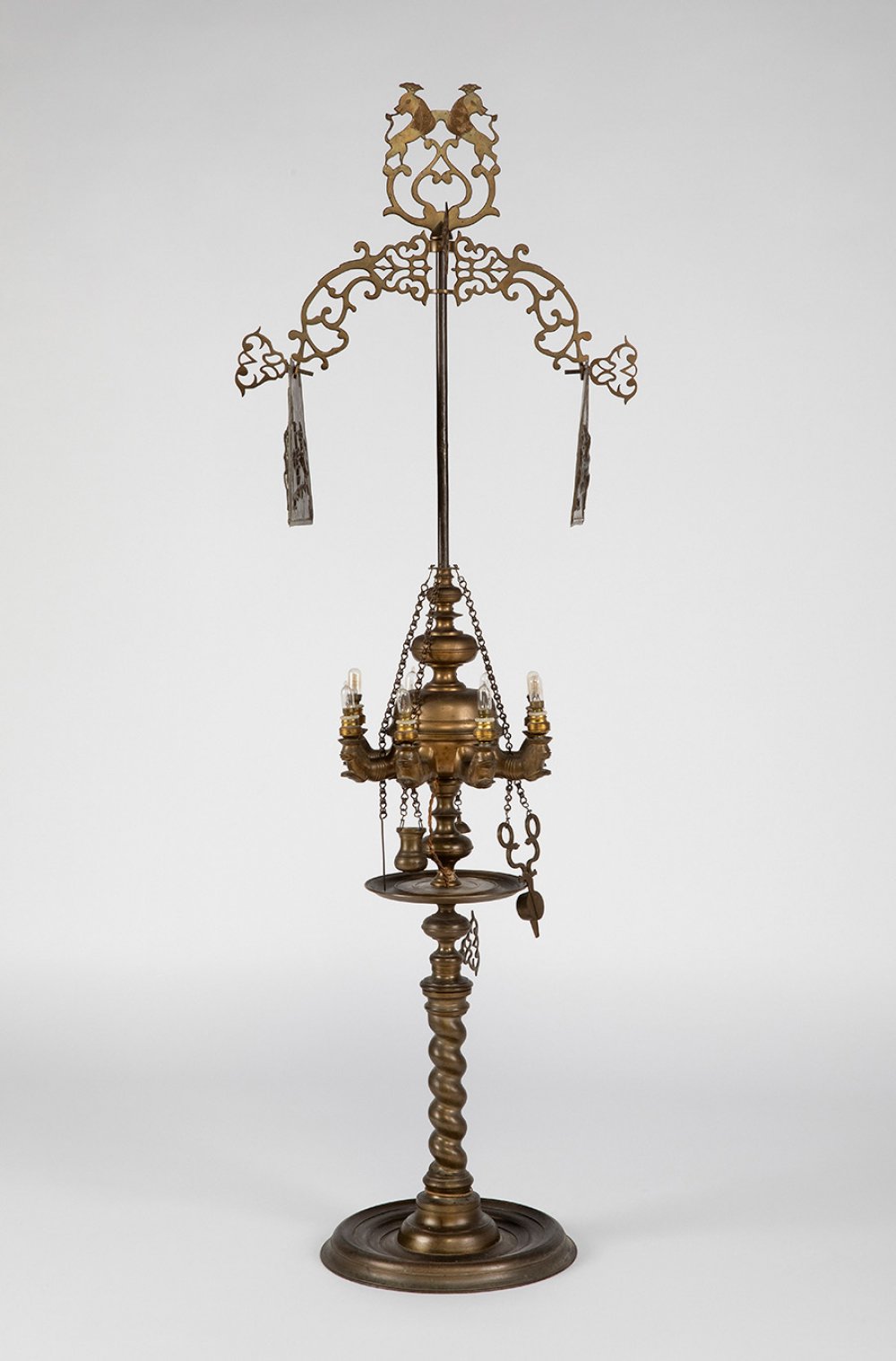 19th century oil lamp.Bronze.Later electrified. Preserves all the bulbs.Measurements: 146 x 50 x - Image 7 of 7