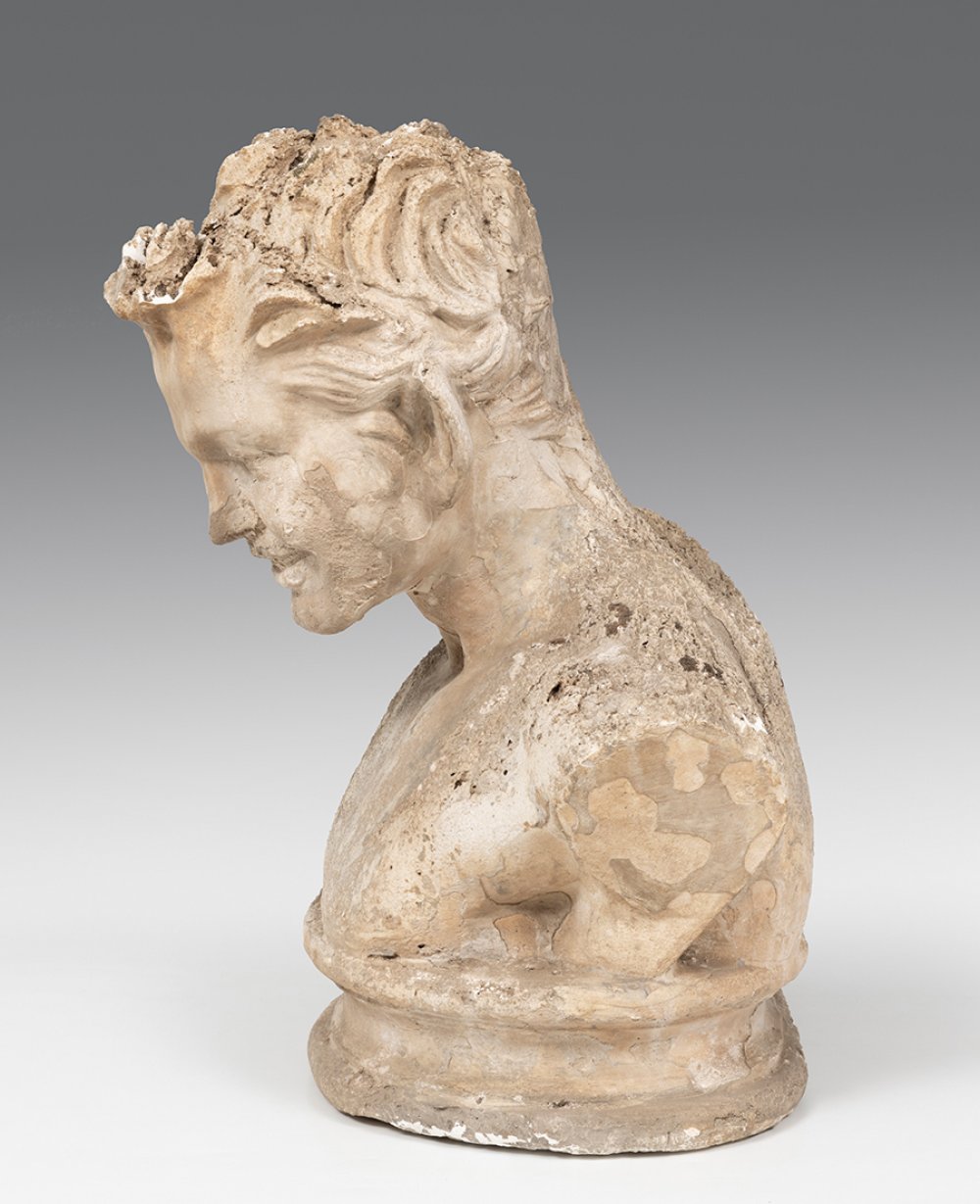 Satyr bust; Italy, 19th century.Plaster.It has faults and losses.Measurements: 47 x 42 x 32 cm.Round - Image 4 of 7