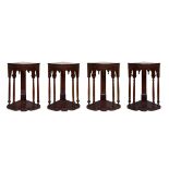 Set of four consoles; Queen Governor, c. 1830.Mahogany veneers.With losses and flaws in the