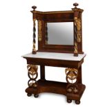 Fernandina console with mirror; Spain, first third 19th century.Mahogany wood, gilded details; white
