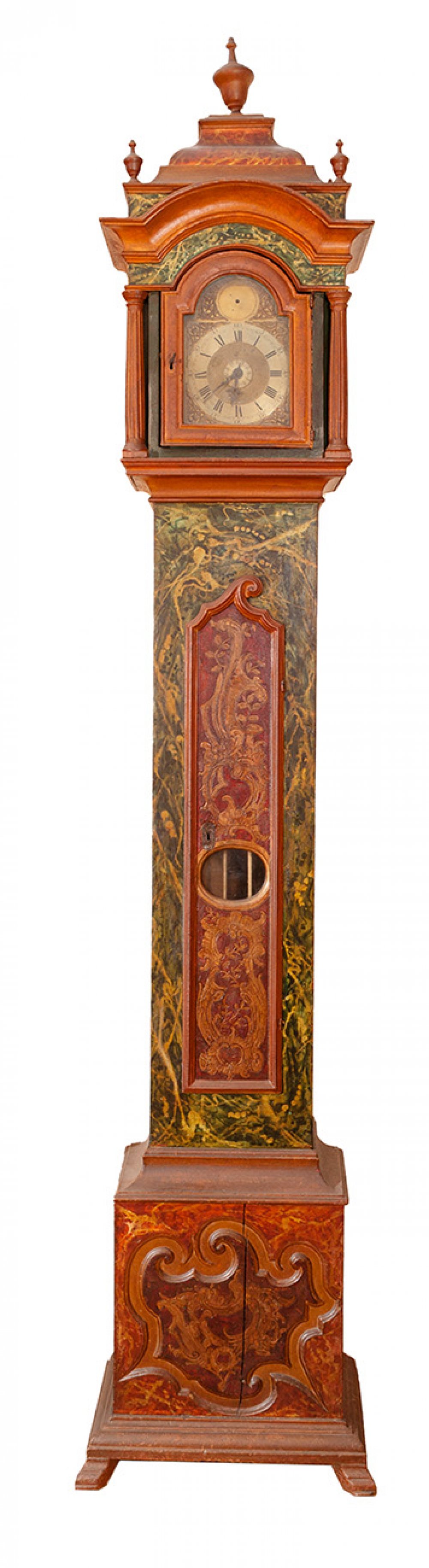 English style grandfather clock, 19th century.Polychrome wood.Requires restoration. On top of the