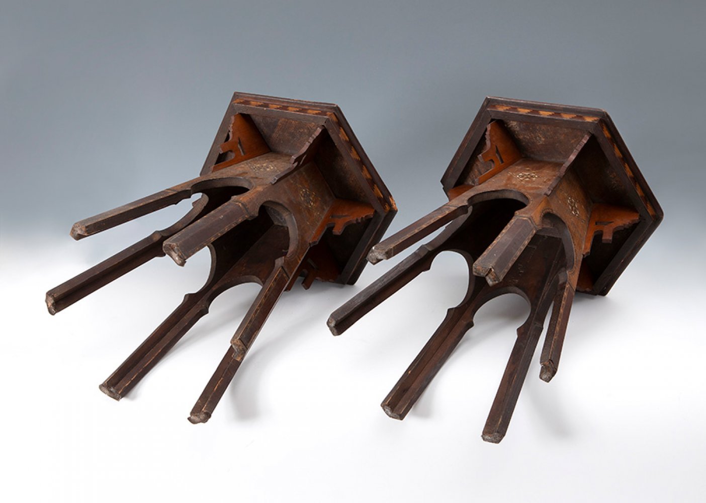 Pair of 19th century Granadian coffee tables.Walnut wood and bone inlay.Measurements: 45 x 34 x 38 - Image 6 of 6