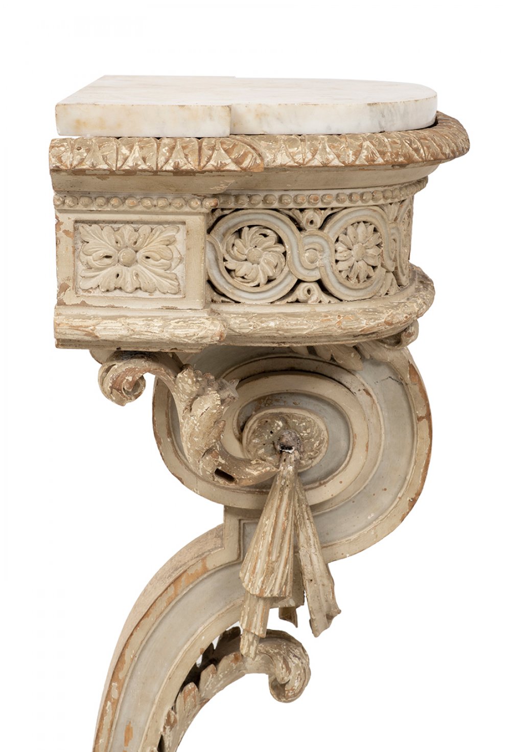 Louis XVI console; France, late 18th century.Carved and polychrome wood. White marble top.It - Image 6 of 6