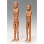 Pair of Stick Man and Stick Woman, China, Han Dynasty, 206 BC-220 AD.Polychrome terracotta.