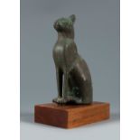 Figure of the goddess Bastet. Ancient Egypt, Late Antiquity, 664-323 BC.Bronze sculpture on a wooden