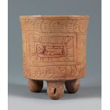 Cylindrical tripod vase. Maya culture, ca.AD 600-900.Terracotta.Provenance: Private collection,