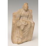 Goddess Cybele; Hellenistic period, 3rd-2nd century BC.White marble.Size: 23 x 12 x 5 cm.Cybele