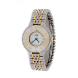 PASHA DE CARTIER Lady watch no. 9010743XX.In steel and 18kt yellow gold. White dial with cobalt-blue