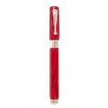 MONTEGRAPPA SYMPHONY 1912 FOUNTAIN PEN.Barrel in red resin and details in 750 ml silver.Nib F, in 18