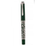 PELIKAN FOUNTAIN PEN, HUNTING MODEL, M915, 1994.Barrel in green resin and silver.Nib in 18 kts