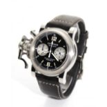 GRAHAM Chronofighter men's watch, No. 0464.Steel case. Circular dial in black with dash numerals