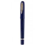 MARLEN FOUNTAIN PEN, 2002 EURO BLUE.Body in lapis lazuli celluloid.Nib F, in 18 kts. yellow gold and