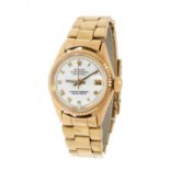 ROLEX Oyster Perpetual Datejust ladies' watch. In 18kt yellow gold. White dial with applied Roman