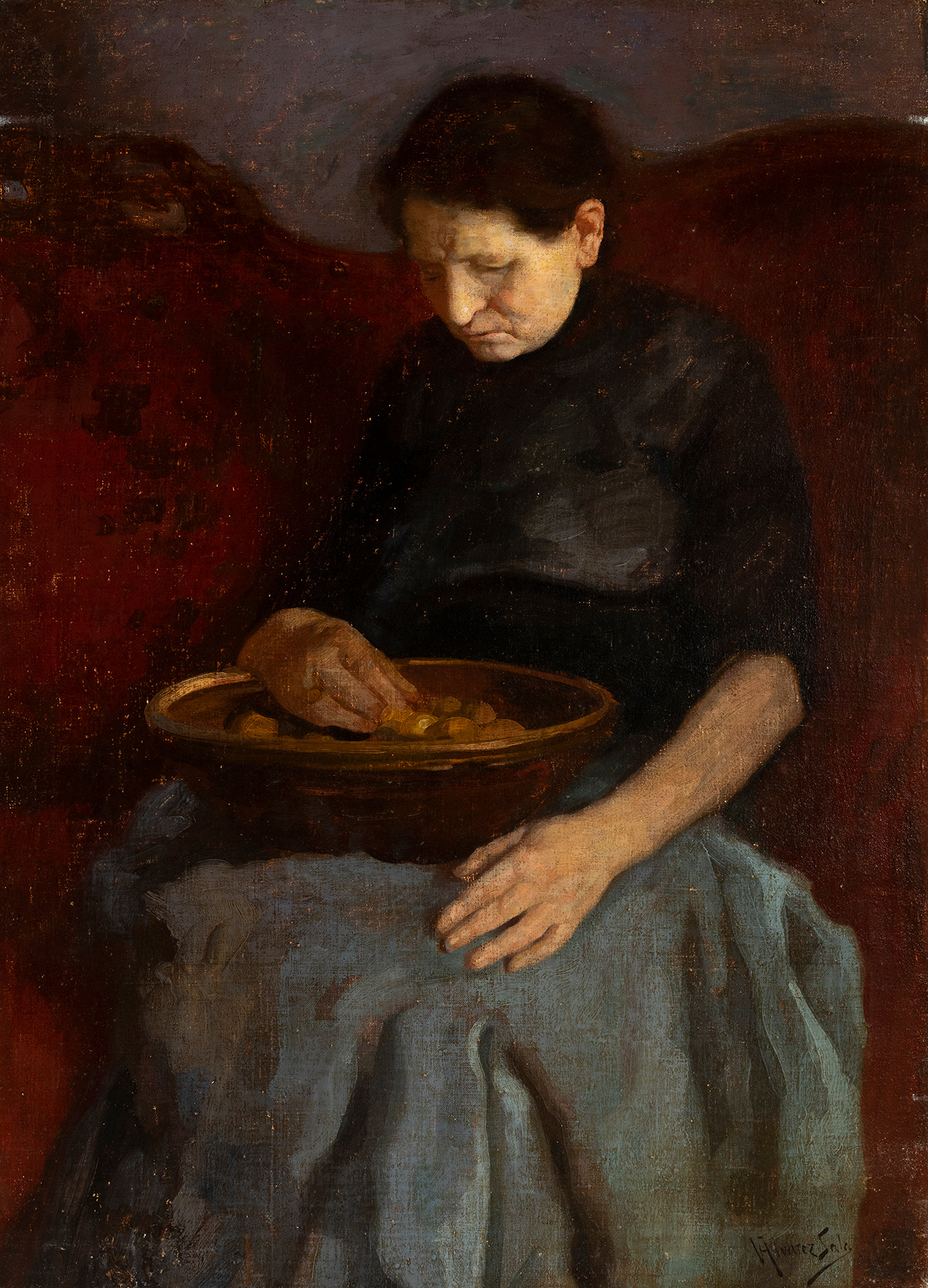 VENTURA ÁLVAREZ VIGIL ROOM (Gijón, 1869-1919)"Lady with apricots".Oil on canvas.It presents