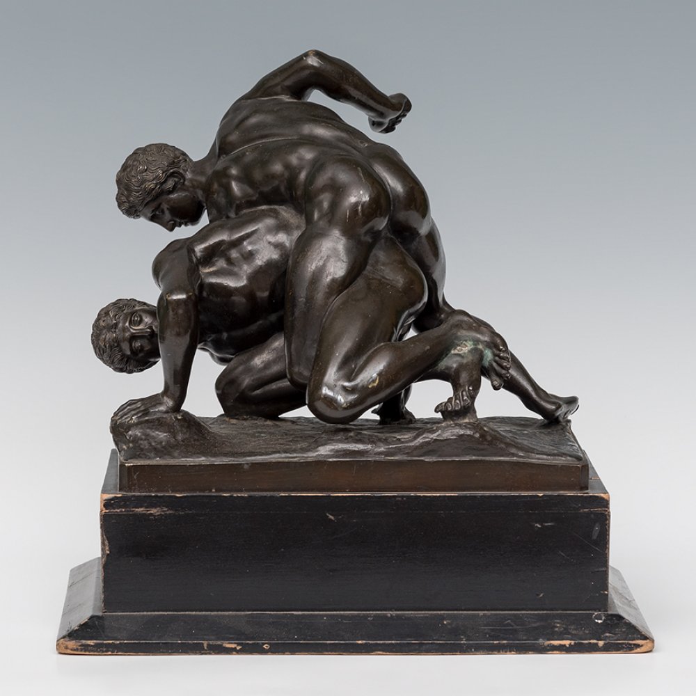 The fighters; Italy, early 19th century.Bronze.Signed Canova.It has a later ebonized wood base. - Bild 3 aus 7