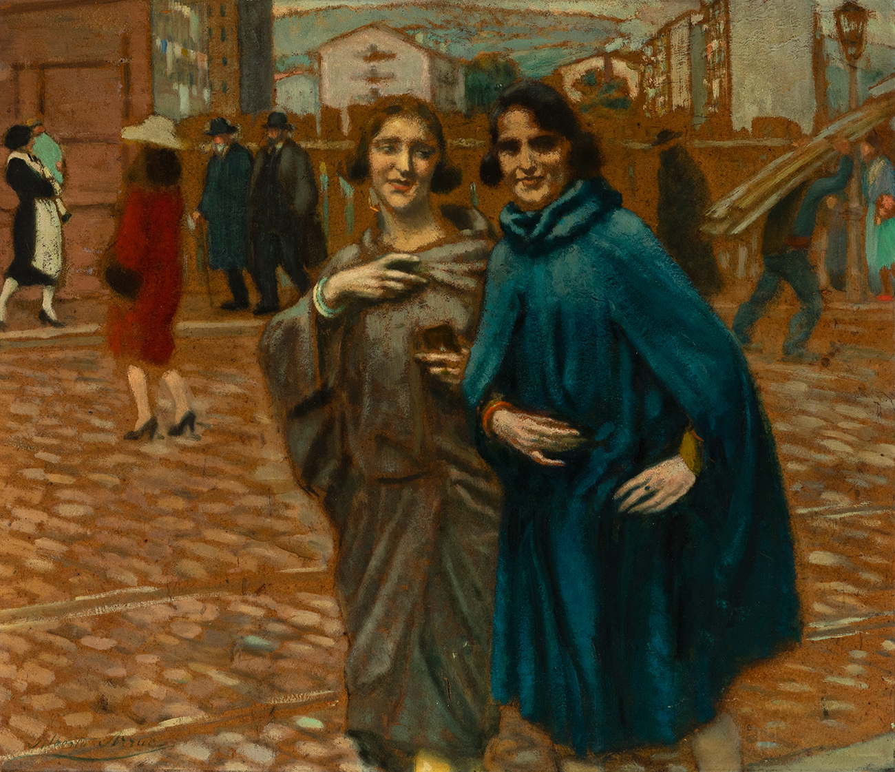 ALBERTO ARRÚE VALLE (Bilbao, 1878 - 1944)."Mother and daughter".Oil on cardboard.Signed in the lower