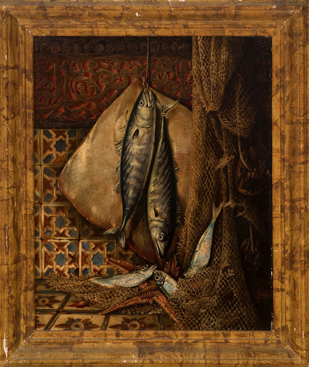 HORACIO LENGO MARTÍNEZ (Torremolinos, Málaga, 1840 - Madrid, 1890)."Still life with fish and - Bild 5 aus 5