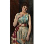 Philippine School; late nineteenth century."Lady with fan".Oil on canvas.It has repaints and