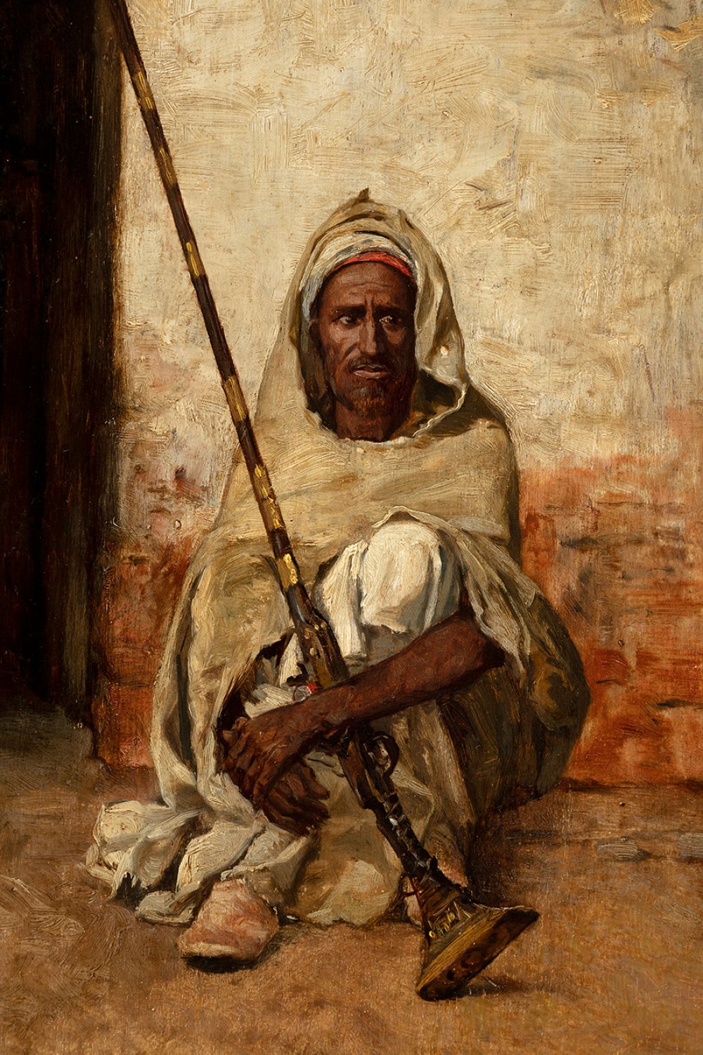 Spanish school, XIX century."Arab with a spikelet".Oil on panel.Frame with some faults in the - Bild 4 aus 4